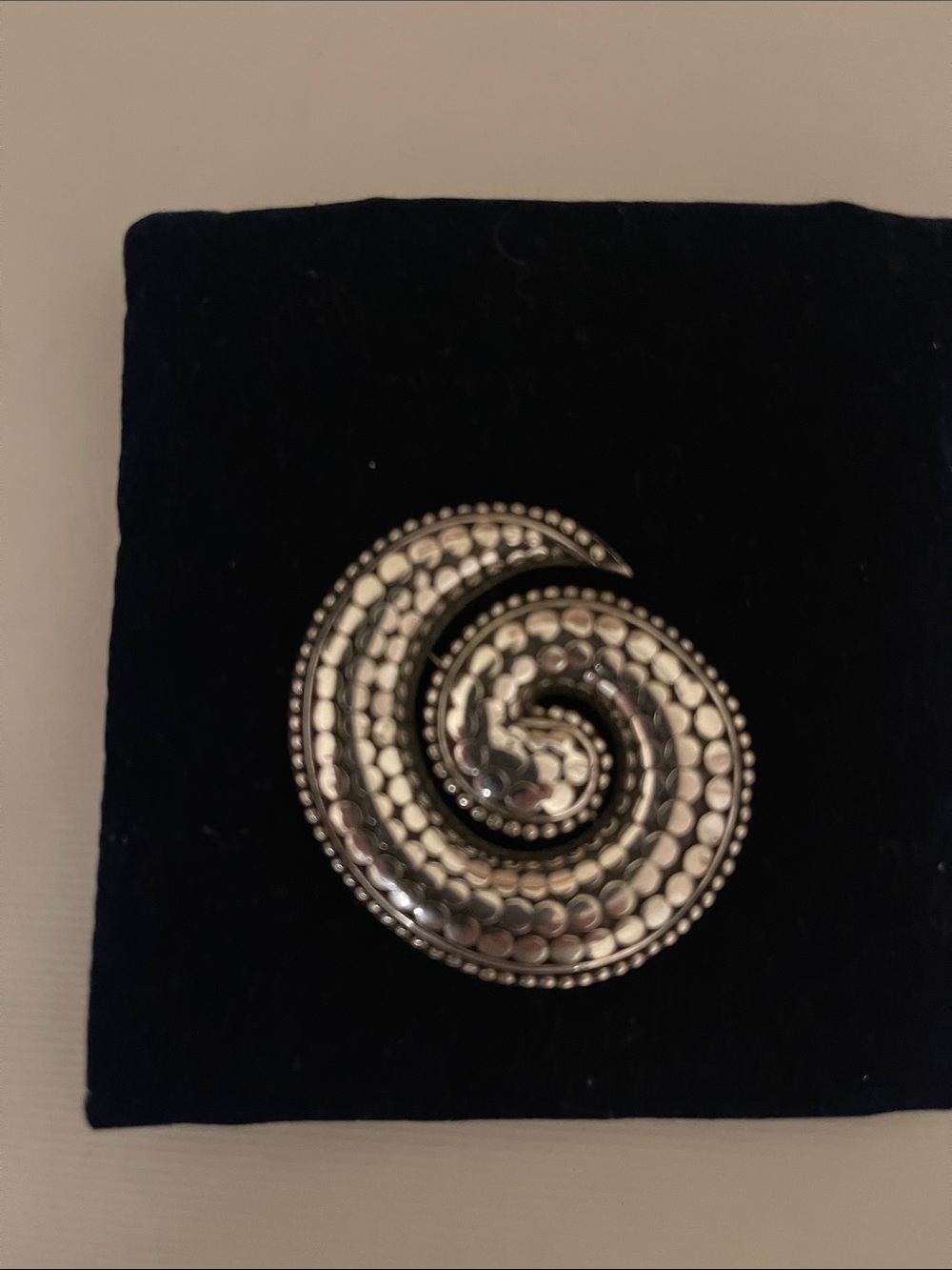 John Hardy Silver 925 Spiral Dot Brooch with Black Accents